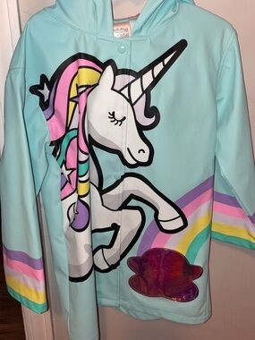 Toddler Unicorn Raincoat - Mint with Pastel Rainbow